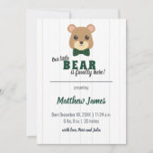 男の赤ちゃんベアグリーン&金ゴールド垂直ベビー 案内状 (正面)