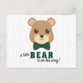 男の赤ちゃんベアーグリーン&金ゴールドベビーシャワー招待状 ポストカード (正面)