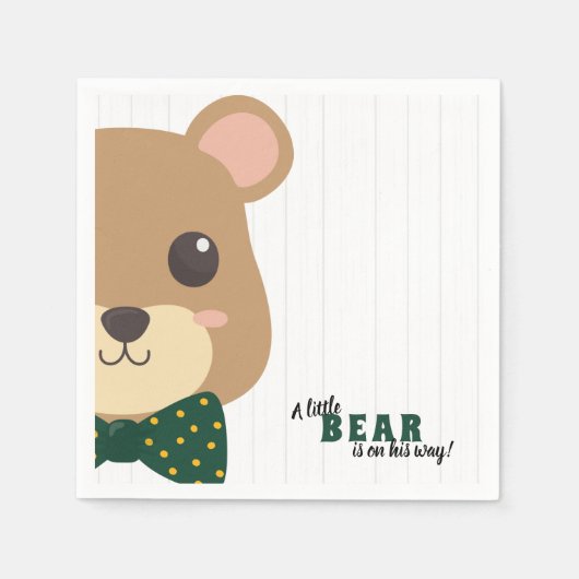 男の赤ちゃんベアーグリーン&金ゴールドベビーシャワー スタンダードカクテルナプキン (正面)