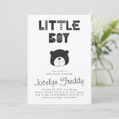 男の赤ちゃんベアーブラック&ホワイトベビーシャワー 招待状 (スタンド正面)
