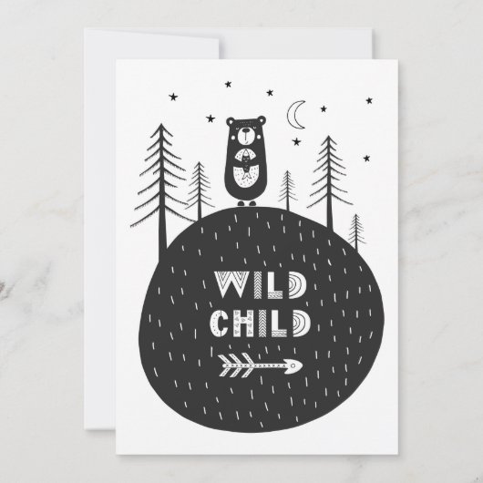 男の赤ちゃんベアーブラック&ホワイトベビーシャワー 招待状 (裏面)