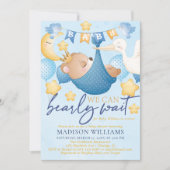 男の赤ちゃんベアーブルーベビーシャワー 招待状 (正面)
