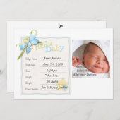 男の赤ちゃんベビー生まれたばかりのの発表 案内状 (正面/裏面)