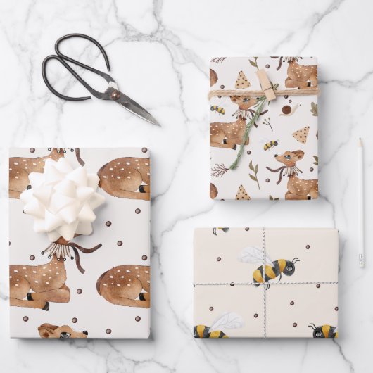 男の赤ちゃんベビー野生動物 ラッピングペーパーシート (正面)