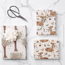 男の赤ちゃんベビー野生動物 ラッピングペーパーシート