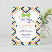 男の赤ちゃんボウタイオンシーとカラフルデザイン 招待状 (スタンド正面)