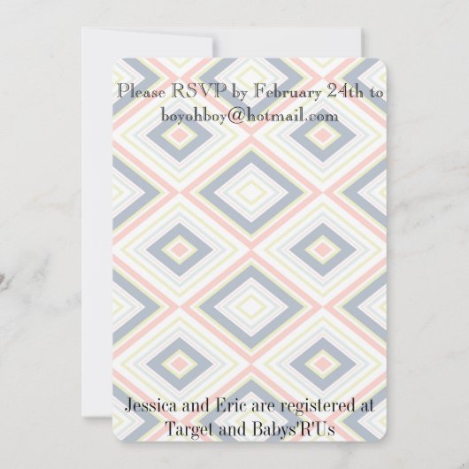 男の赤ちゃんボウタイオンシーとカラフルデザイン 招待状 (裏面)