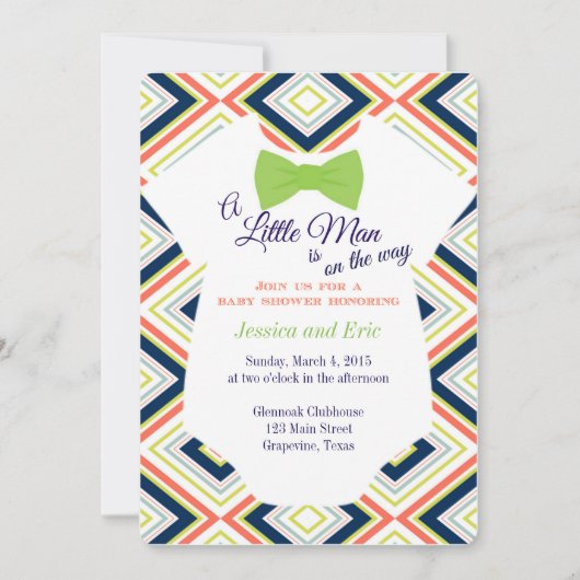 男の赤ちゃんボウタイオンシーとカラフルデザイン 招待状 (正面)