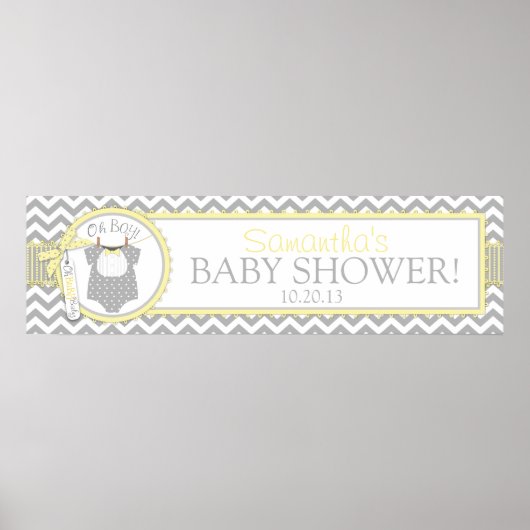 男の赤ちゃんボウタイシェブロンプリントベビーシャワーバナー ポスター (正面)