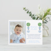 男の赤ちゃんボクウッドトピアリーバプテスマ誕生日写真 サンキューカード (スタンド正面)