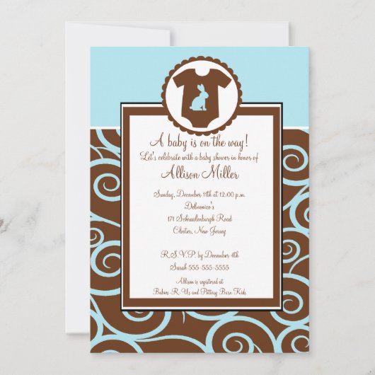 男の赤ちゃんボディースーツ旋回ボーイベビーシャワー招待状 招待状 (正面)