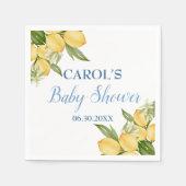 男の赤ちゃんポジターノレモンズブルーパターンベビーシャワー スタンダードカクテルナプキン (正面)