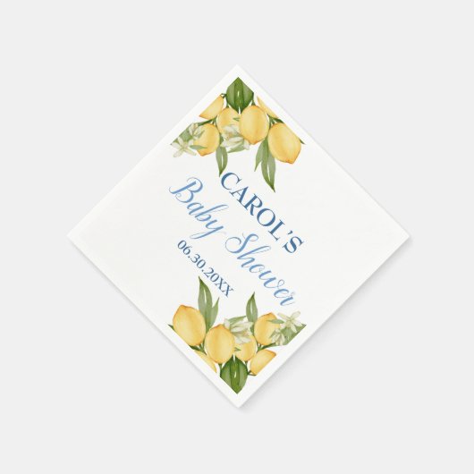 男の赤ちゃんポジターノレモンズブルーパターンベビーシャワー スタンダードカクテルナプキン (角)