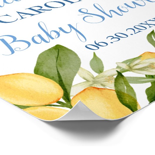 男の赤ちゃんポジターノレモンズブルーベビーシャワーウェルカム ポスター (角)