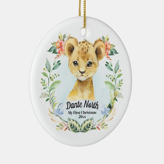 男の赤ちゃんマイ初めてのクリスマスウォーターカラーライオンカブ セラミックオーナメント (右)