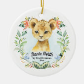 男の赤ちゃんマイ初めてのクリスマスウォーターカラーライオンカブ セラミックオーナメント (正面)