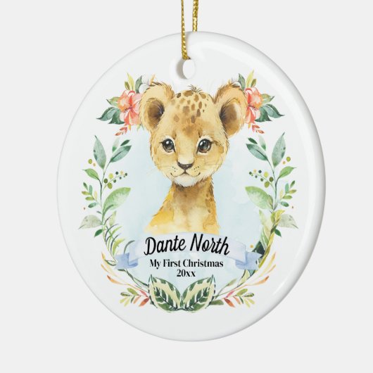 男の赤ちゃんマイ初めてのクリスマスウォーターカラーライオンカブ セラミックオーナメント (左)
