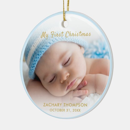 男の赤ちゃんマイ初めてのクリスマスフォトキープサケ セラミックオーナメント (左)