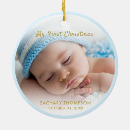 男の赤ちゃんマイ初めてのクリスマスフォトキープサケ セラミックオーナメント (裏面)