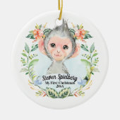 男の赤ちゃんマイ初めてのクリスマス水彩ベビーサル セラミックオーナメント (正面)