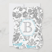 男の赤ちゃんモダンかわいいラブバードパターンシャワー 招待状 (裏面)