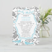 男の赤ちゃんモダンかわいいラブバードパターンシャワー 招待状 (スタンド正面)