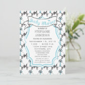 男の赤ちゃんモダンかわいい子羊の模様シャワー 招待状 (スタンド正面)