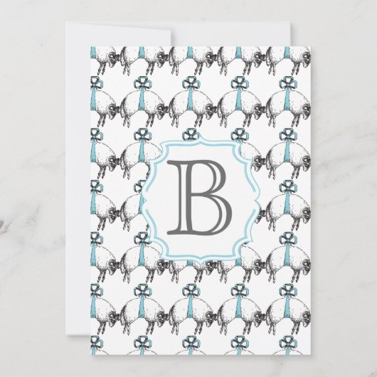 男の赤ちゃんモダンかわいい子羊の模様シャワー 招待状 (裏面)