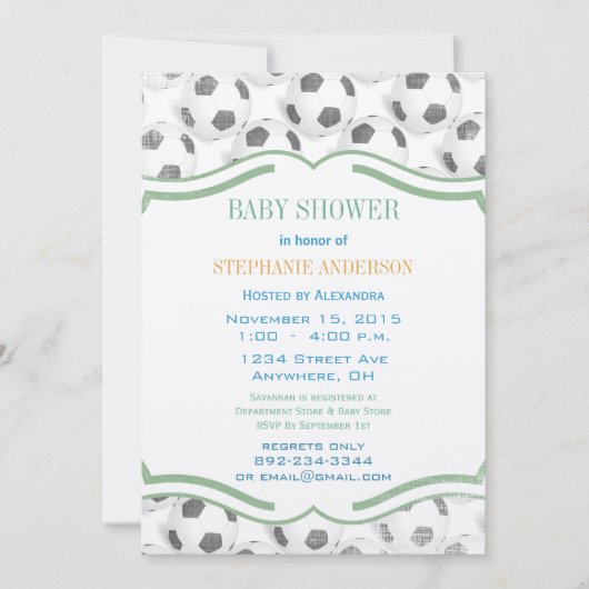 男の赤ちゃんモダンのサッカーシャワー 招待状 (正面)