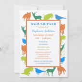 男の赤ちゃんモダンウッドランド生き物シャワー 招待状 (正面)