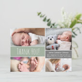 男の赤ちゃんモダングリーンフォトコラージュと誕生情報 サンキューカード (スタンド正面)