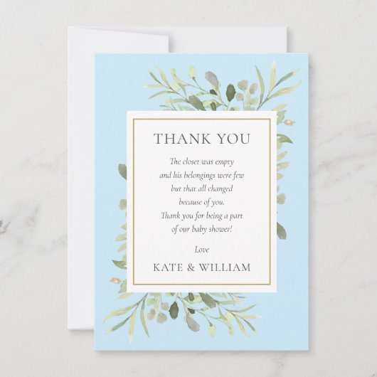 男の赤ちゃんモダンシャワーありがとうあなた詩ブルー サンキューカード (正面)