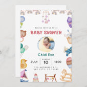 男の赤ちゃんモダンシャワーの招待 シーズンカード (正面/裏面)