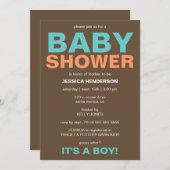 男の赤ちゃんモダンシャワー招待状-茶色/ティール(緑がかった色) 招待状 (正面/裏面)