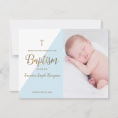 男の赤ちゃんモダンブルーフォトバプテスマありがとう カード (正面)