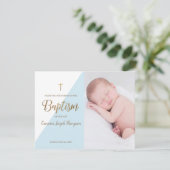 男の赤ちゃんモダンブルーフォトバプテスマありがとう カード (スタンド正面)