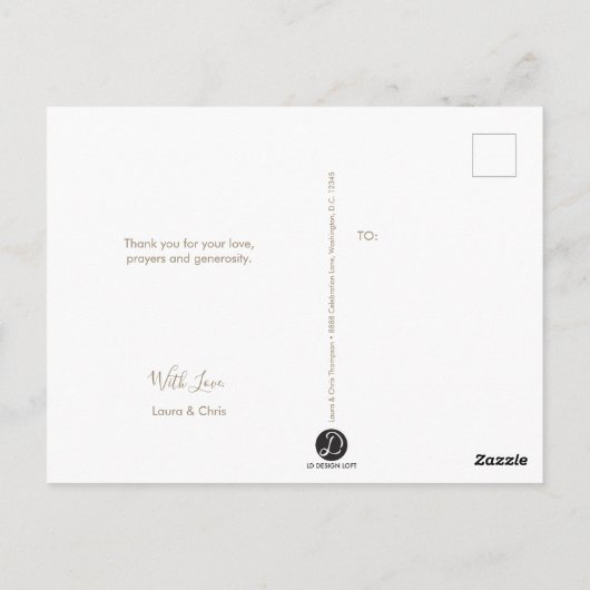 男の赤ちゃんモダンブルーフォト《キリスト教》洗礼式や命名式ありがとう ポストカード (裏面)