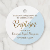男の赤ちゃんモダンブルー感謝していバプテスマ フェイバータグ (裏面)
