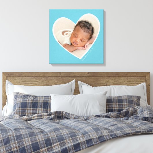 男の赤ちゃんモダン光層ハートフレーム水色Can キャンバスプリント (インサイチュ (寝室))