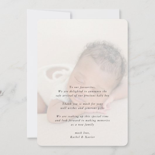 男の赤ちゃんモダン写真かわいいハートフレームaqua blue I 招待状 (裏面)