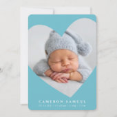 男の赤ちゃんモダン写真かわいいハートフレームaqua blue I 招待状 (正面)