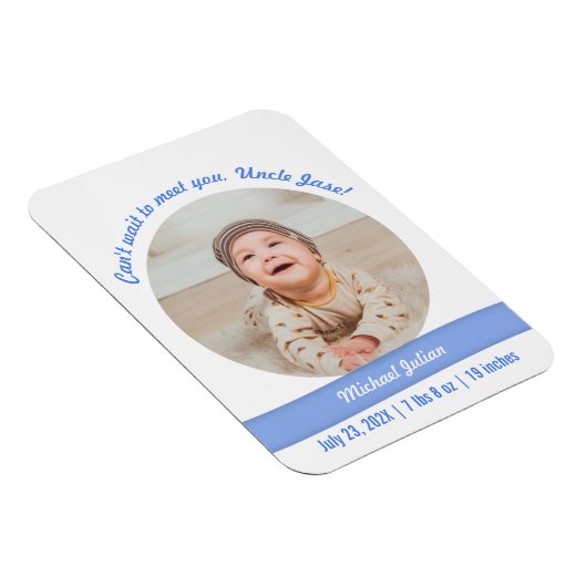 男の赤ちゃんモダン写真誕生発表叔父 マグネット (右側)