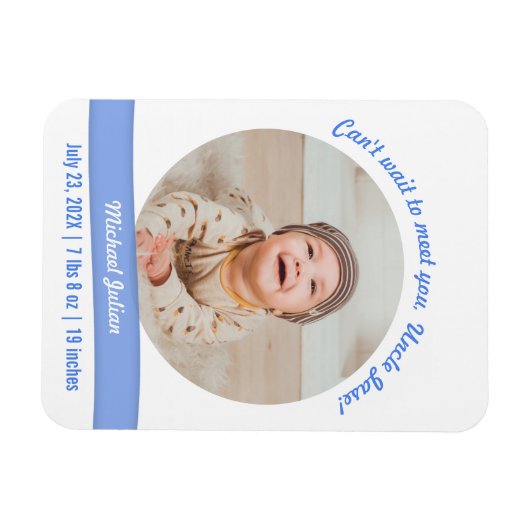 男の赤ちゃんモダン写真誕生発表叔父 マグネット (横)