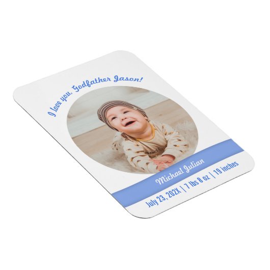 男の赤ちゃんモダン写真誕生発表神父 マグネット (右側)