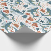 男の赤ちゃんモダン子供の誕生日ザシーシャーク ラッピングペーパー (角)