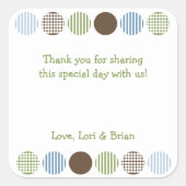 男の赤ちゃんモダン水玉模様シャワーメッセージカード スクエアシール (正面)