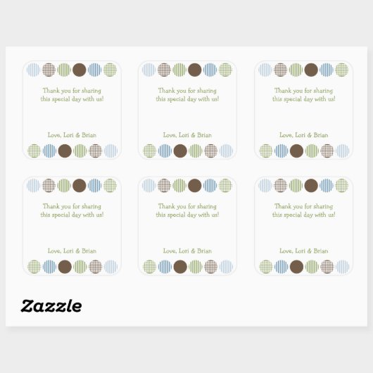 男の赤ちゃんモダン水玉模様シャワーメッセージカード スクエアシール (シート)