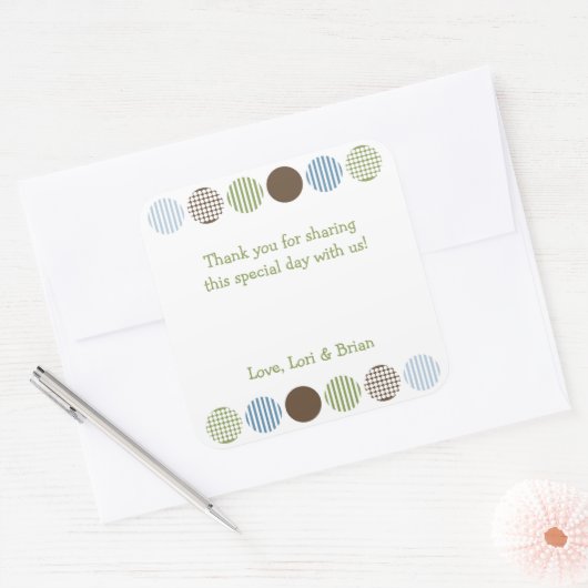 男の赤ちゃんモダン水玉模様シャワーメッセージカード スクエアシール (封筒)