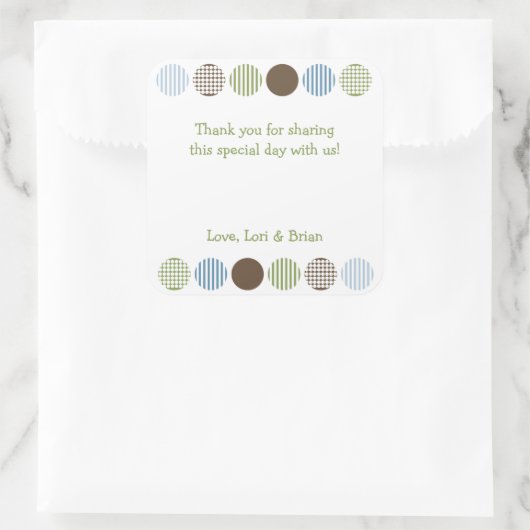 男の赤ちゃんモダン水玉模様シャワーメッセージカード スクエアシール (バッグ)