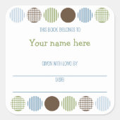 男の赤ちゃんモダン水玉模様ブックプレート名蔵書票 スクエアシール (正面)